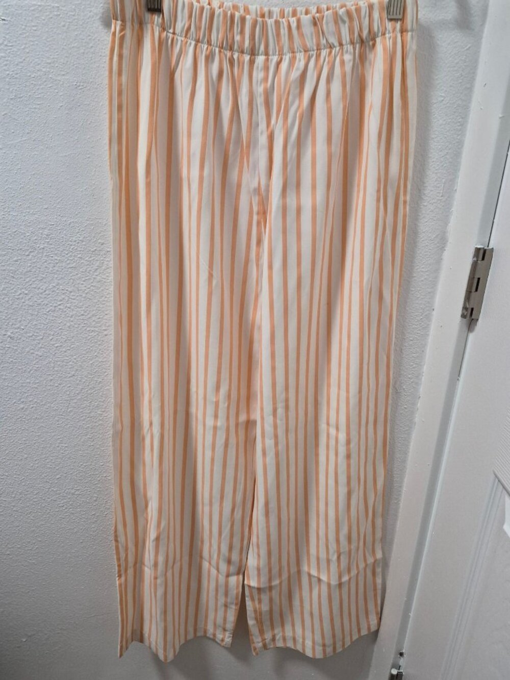 Striped Peach & White Wide-Leg Rayon Pants Elastic Waist Womens Size Large USA